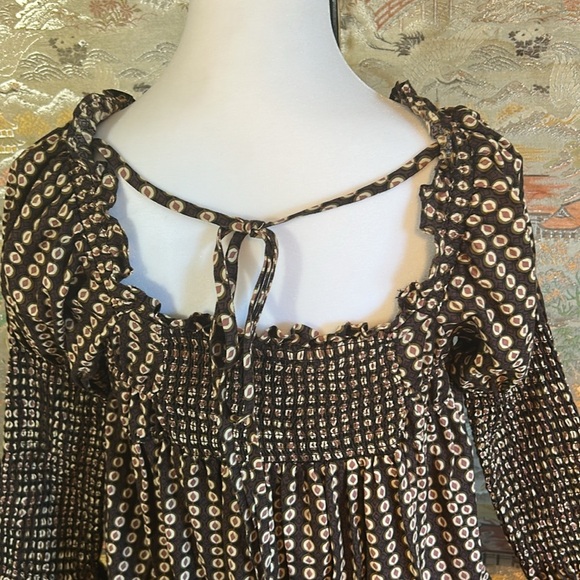 FREE PEOPLE STAR DIP TUERED SMOCKED BUTTON FRONT COTTEN MINI DRESS SP - Picture 6 of 14